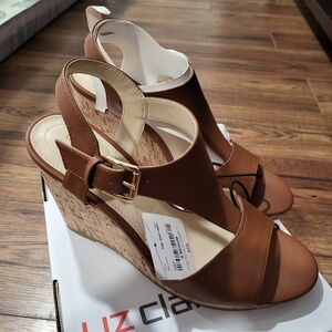 Liz Claiborne Tan Wedge Sandals with Cork Heel
